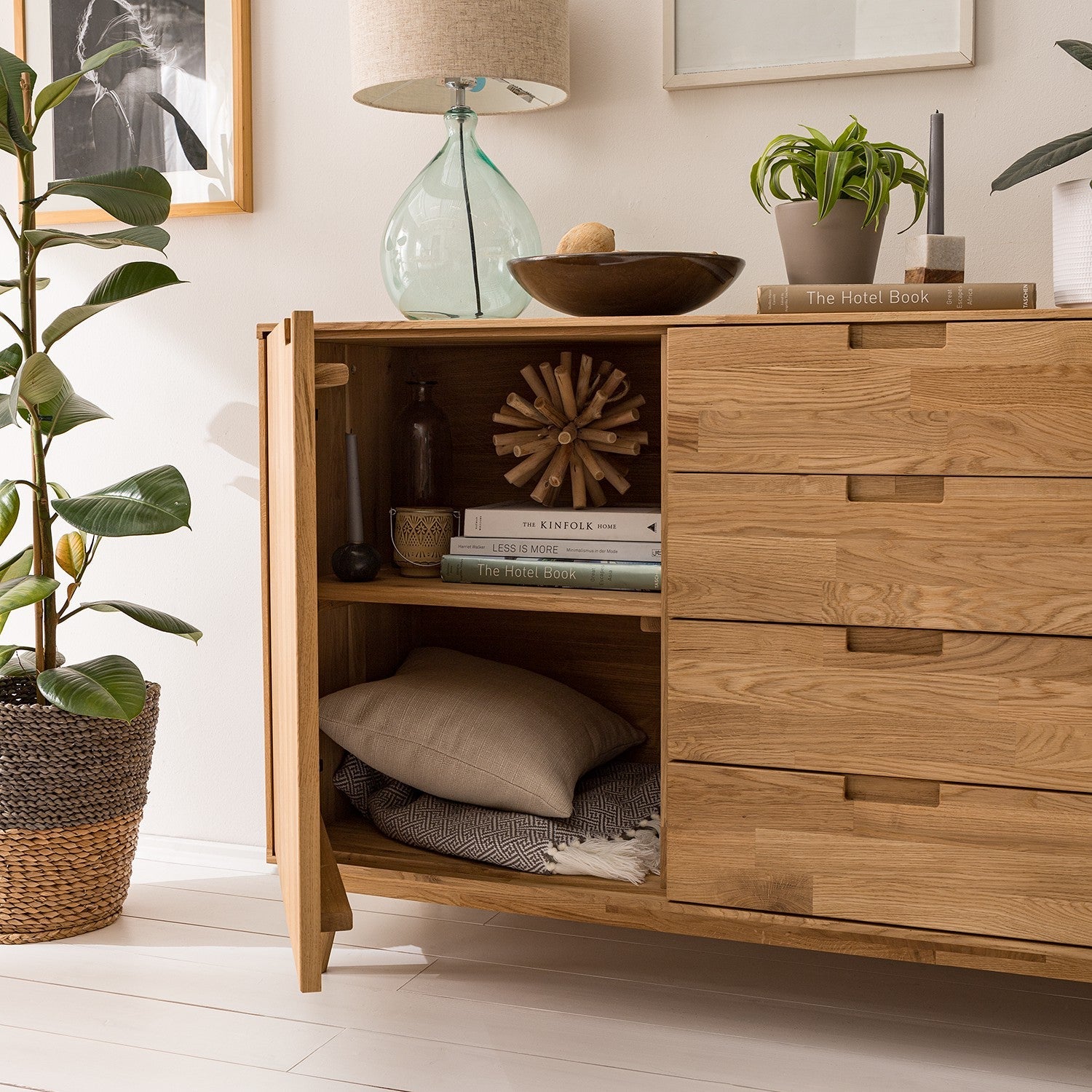 NordicStory Aparador Cómoda de madera maciza roble